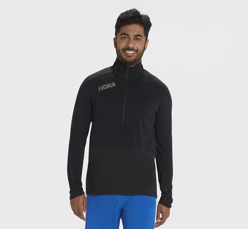 Men's Hoka One One 1/2 Zip Midlayer Running Tops Black | CRFHPQ817