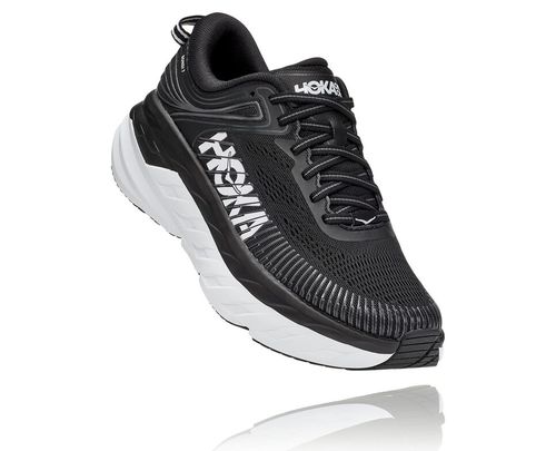 Men's Hoka One One Bondi 7 Road Running Shoes Black / White | WFDQXB291