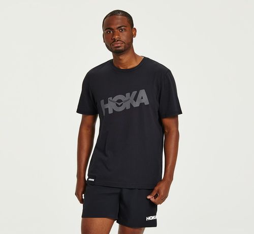 Men's Hoka One One Brand Tee Running Tees Black / Castlerock | OYLDFI283