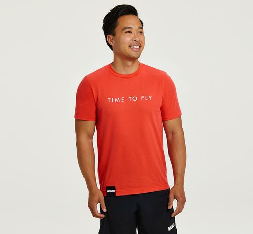 Men's Hoka One One Brand Tee Running Tees Fiesta / White | ZCAELB417