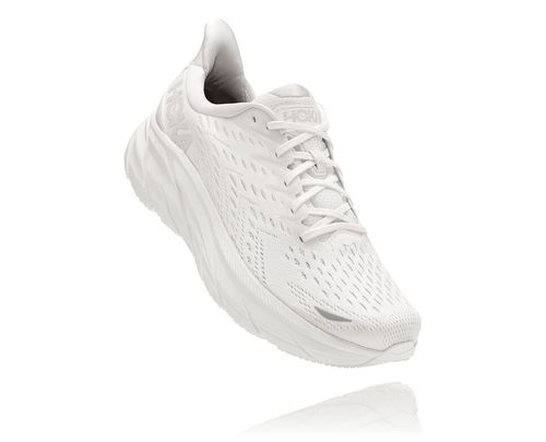 Men's Hoka One One Clifton 8 Road Running Shoes White / White | GFRMVJ267