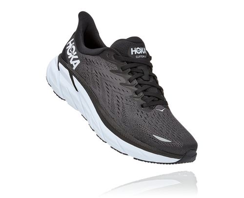 Men's Hoka One One Clifton 8 Road Running Shoes Black / White | OXIAKR210