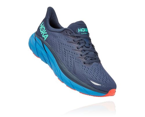 Men's Hoka One One Clifton 8 Road Running Shoes Outer Space / Vallarta Blue | SCJBNL659