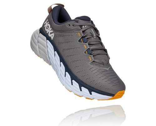 Men's Hoka One One Gaviota 3 Road Running Shoes Charcoal Gray / Ombre Blue | NDIFEW157