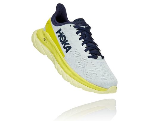 Men's Hoka One One Mach 4 Road Running Shoes Blue Flower / Citrus | JZQFWD912