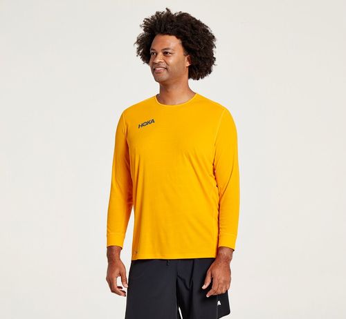 Men's Hoka One One Performance 3/4 Sleeve T Shirts Saffron | NMKCWY247