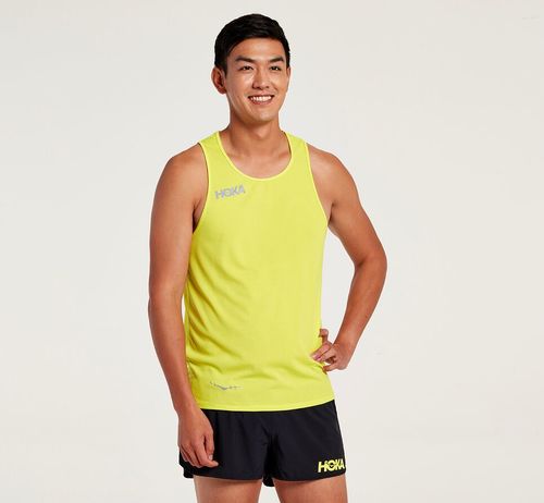 Men's Hoka One One Singlet Running Tops Citrus | DJUGFS786