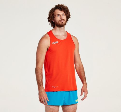 Men's Hoka One One Singlet Running Tops Fiesta | GVKOPF879