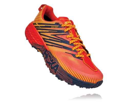 Men's Hoka One One Speedgoat 4 GORE-TEX Trail Running Shoes Mandarin Red / Gold Fusion | OIBZWK860