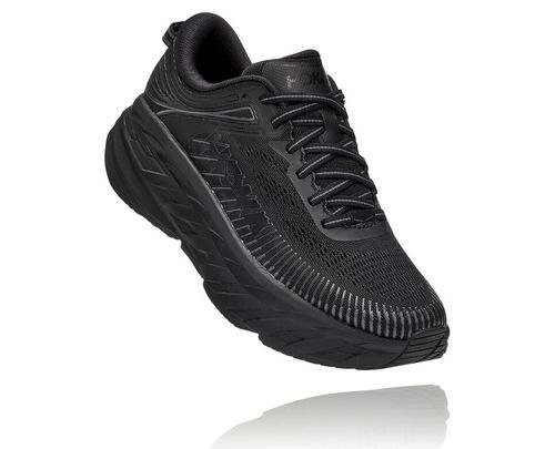 Women's Hoka One One Bondi 7 Road Running Shoes Black / Black | CVRHQZ216