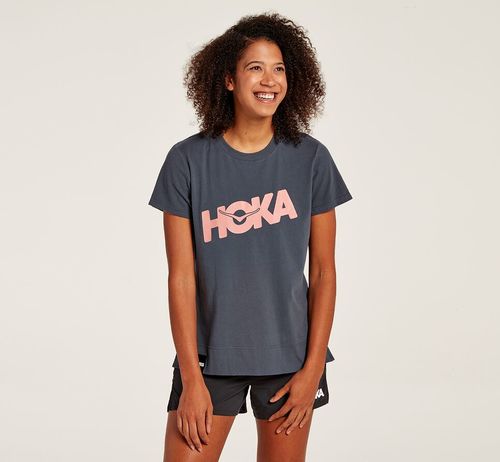 Women's Hoka One One Brand Tee Running Tees Ombre Blue | WOINKJ361