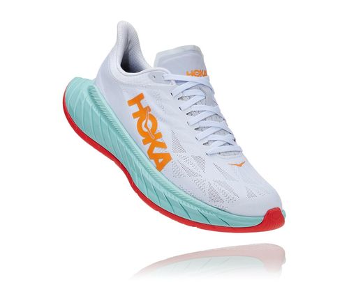 Women's Hoka One One Carbon X 2 Road Running Shoes White / Blazing Orange | BKESZN620