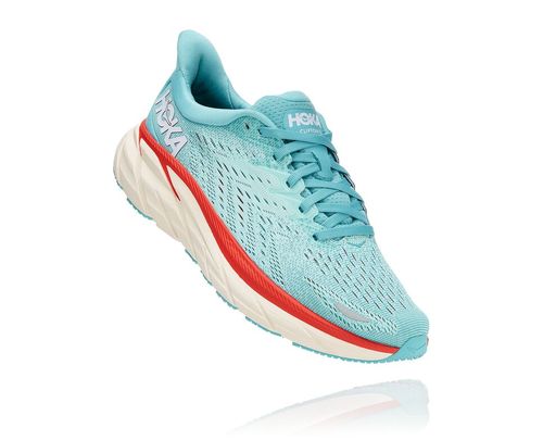 Women's Hoka One One Clifton 8 Road Running Shoes Aquarelle / Eggshell Blue | TWJLQD341