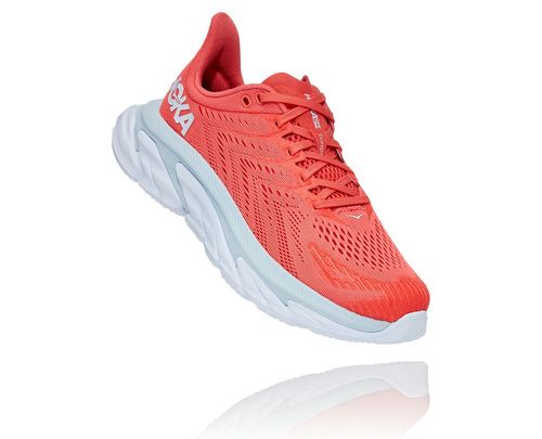 Women's Hoka One One Clifton Edge Road Running Shoes Hot Coral / White | BARGTL502