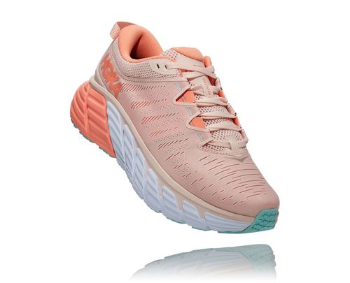 Women's Hoka One One Gaviota 3 Road Running Shoes Silver Peony / Cantaloupe | KWNXMI840