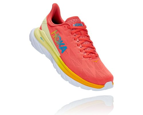 Women's Hoka One One Mach 4 Road Running Shoes Hot Coral / Saffron | XNLJHM307