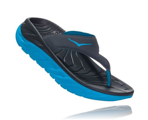 Women's Hoka One One ORA Recovery Flip Flops Ebony / Dresden Blue | JNOBEZ309