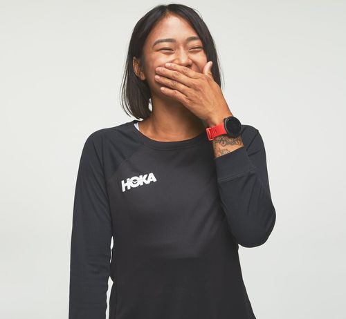 Women's Hoka One One Performance 3/4 Sleeve T Shirts Black | RECDIM461