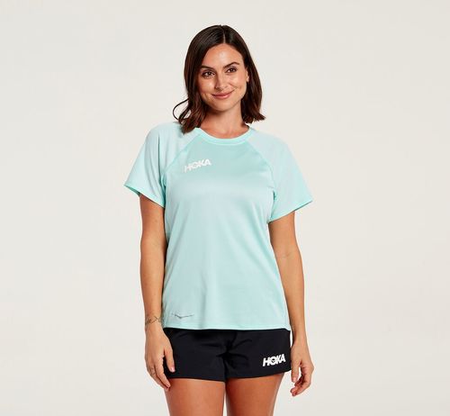 Women's Hoka One One Performance Short Sleeve T Shirts Blue Tint | WSTOIU647