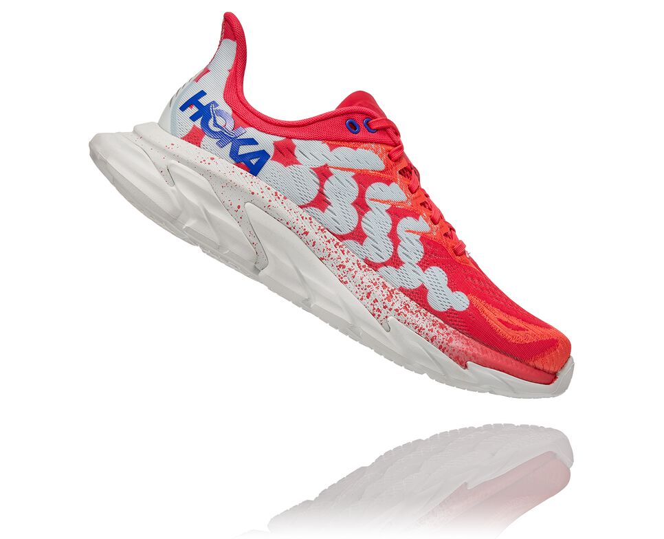 All Gender Hoka One One Clifton Edge Geometric Road Running Shoes Paradise Pink / Blue Flower | OHREBN690