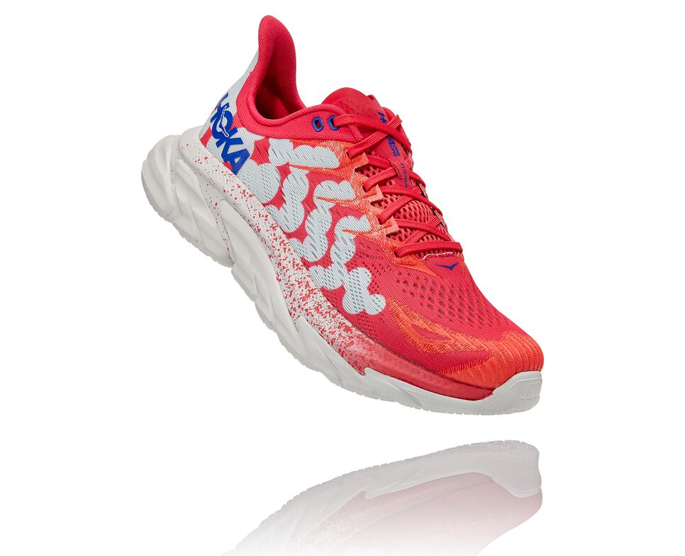 All Gender Hoka One One Clifton Edge Geometric Road Running Shoes Paradise Pink / Blue Flower | OHREBN690