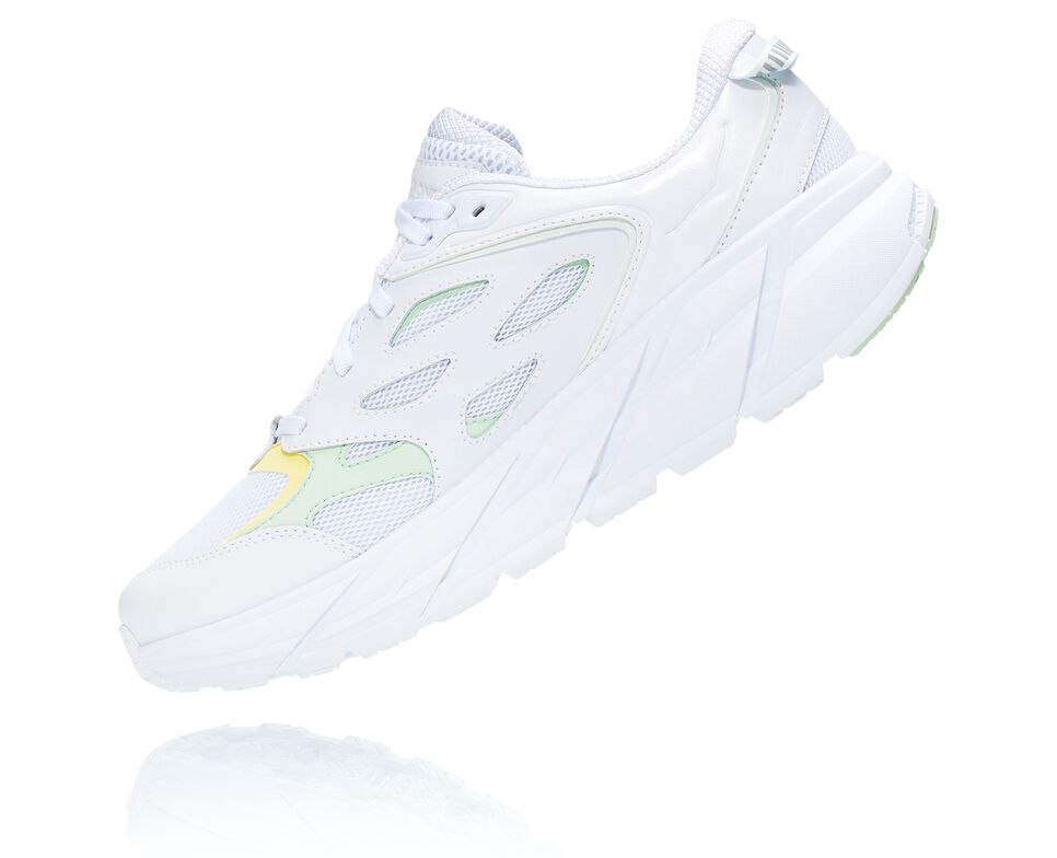 All Gender Hoka One One Clifton L Road Running Shoes White / Green Ash | CIBUFG386