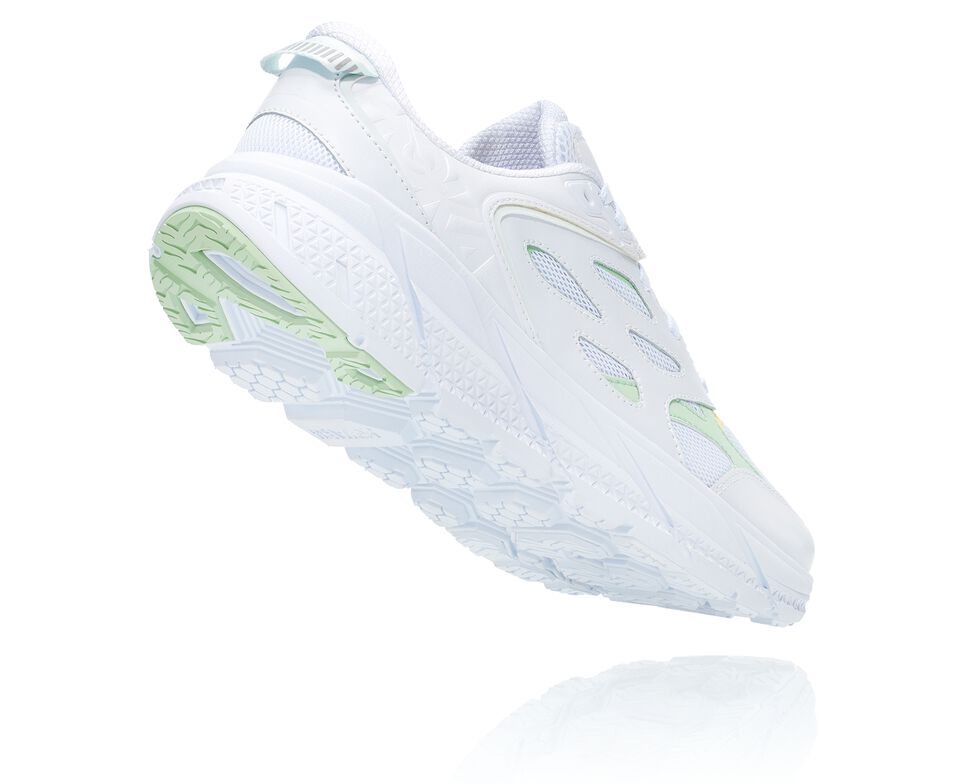 All Gender Hoka One One Clifton L Road Running Shoes White / Green Ash | CIBUFG386