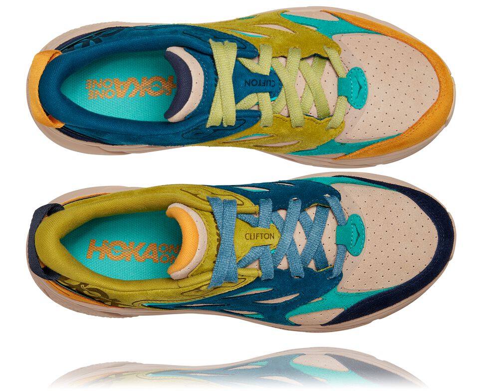 All Gender Hoka One One Clifton L Suede Running Shoes Multi / Shifting Sand | OHZARM438