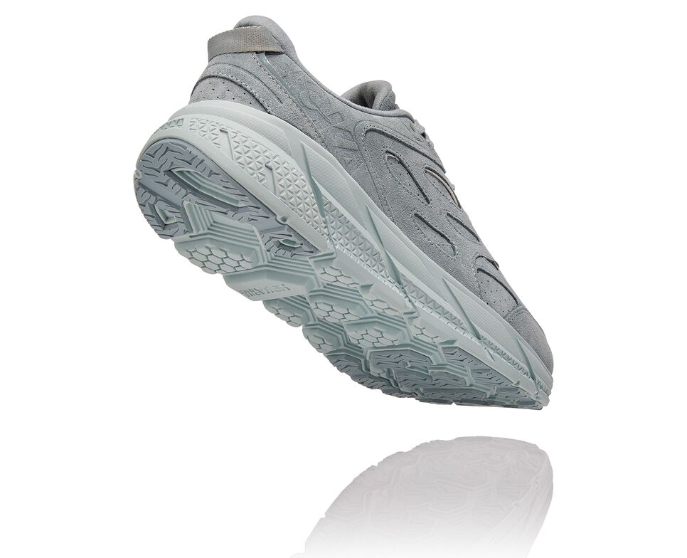 All Gender Hoka One One Clifton L Suede Walking Shoes Grey Mist / Misty Blue | YQGOAJ071