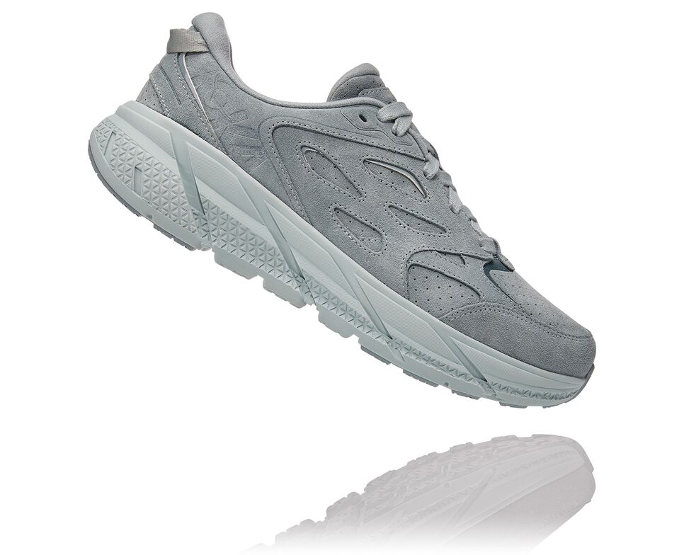 All Gender Hoka One One Clifton L Suede Walking Shoes Grey Mist / Misty Blue | YQGOAJ071