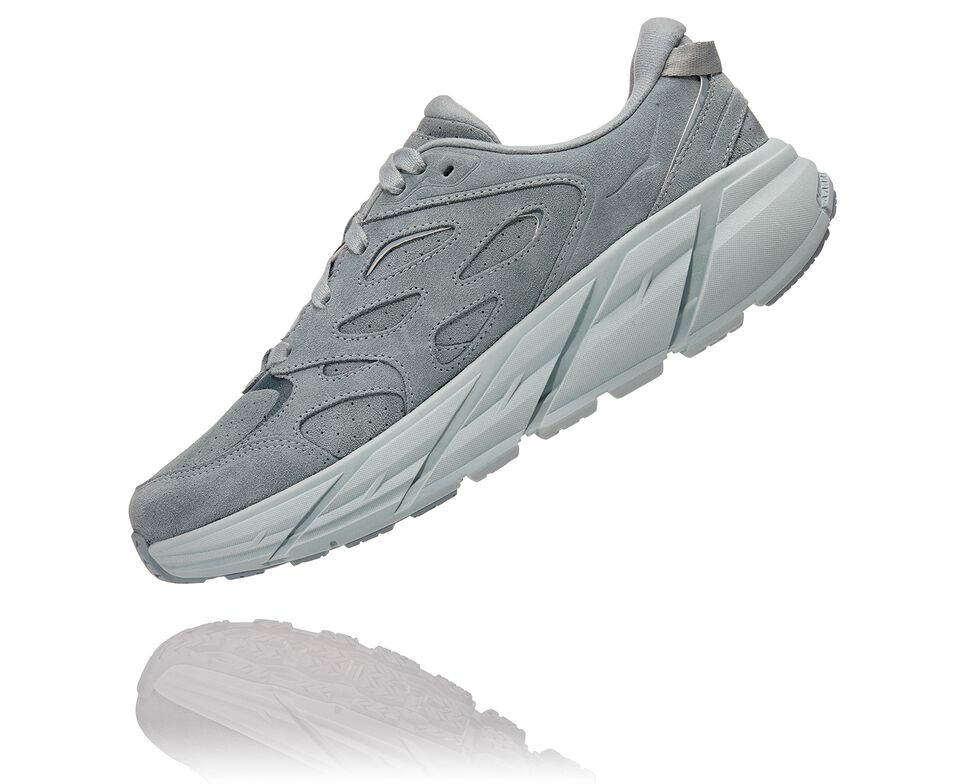 All Gender Hoka One One Clifton L Suede Walking Shoes Grey Mist / Misty Blue | YQGOAJ071