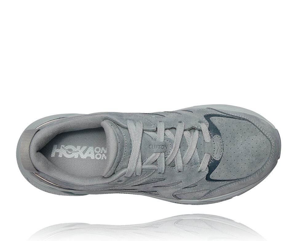 All Gender Hoka One One Clifton L Suede Walking Shoes Grey Mist / Misty Blue | YQGOAJ071