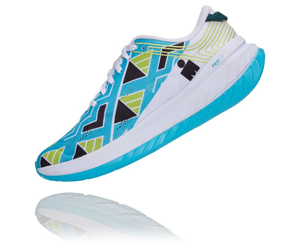 All Gender Hoka One One Ironman Kona Carbon X Road Running Shoes Scuba Blue / White | WBUKGY831