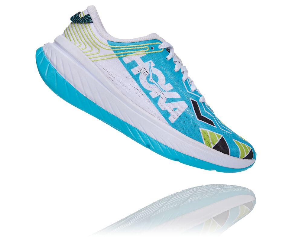 All Gender Hoka One One Ironman Kona Carbon X Road Running Shoes Scuba Blue / White | WBUKGY831