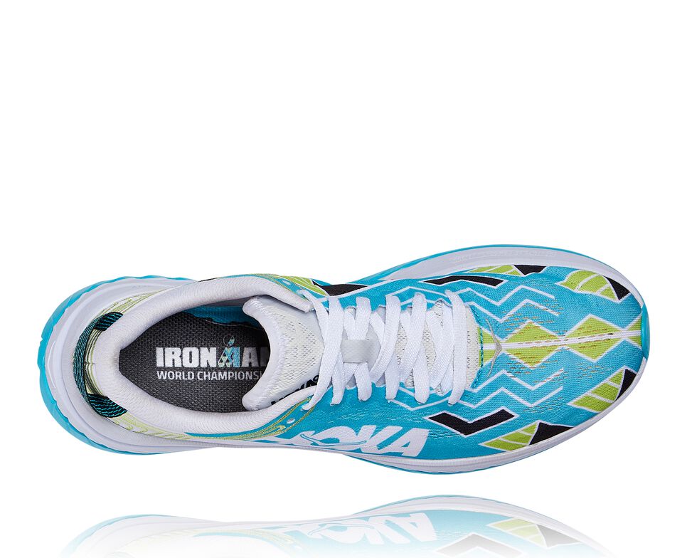 All Gender Hoka One One Ironman Kona Carbon X Road Running Shoes Scuba Blue / White | WBUKGY831