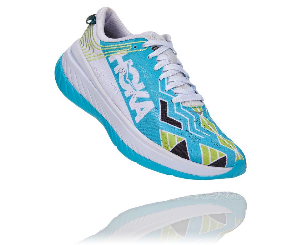 All Gender Hoka One One Ironman Kona Carbon X Road Running Shoes Scuba Blue / White | WBUKGY831