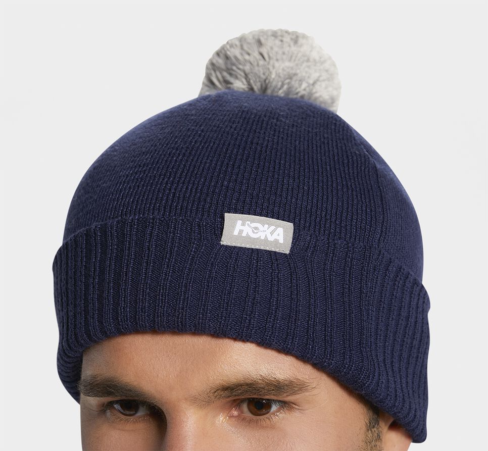 All Gender Hoka One One Pom Beanie Hat Moonlit Ocean | SNKRZT645