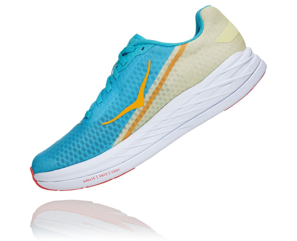 All Gender Hoka One One Rocket X Road Running Shoes Scuba Blue / Luminary Green | AUMNDR982