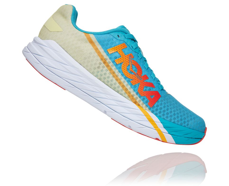 All Gender Hoka One One Rocket X Road Running Shoes Scuba Blue / Luminary Green | AUMNDR982