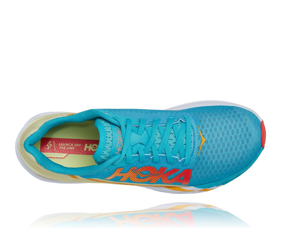 All Gender Hoka One One Rocket X Road Running Shoes Scuba Blue / Luminary Green | AUMNDR982