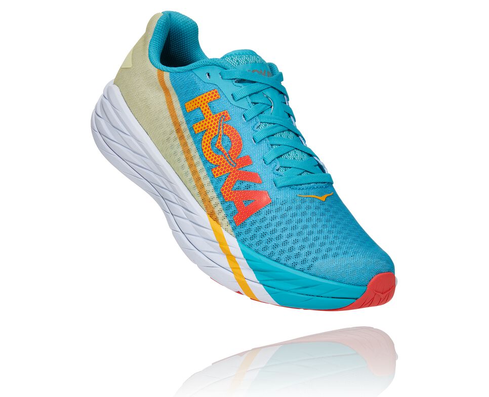 All Gender Hoka One One Rocket X Road Running Shoes Scuba Blue / Luminary Green | AUMNDR982