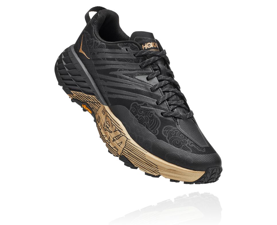 All Gender Hoka One One Speedgoat 4 CNY Trail Running Shoes Black / Gold | AXGHMC462