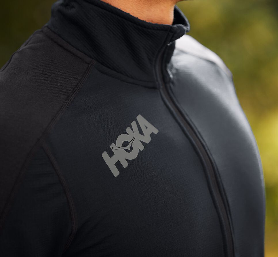 Men's Hoka One One 1/2 Zip Midlayer Running Tops Black | CRFHPQ817