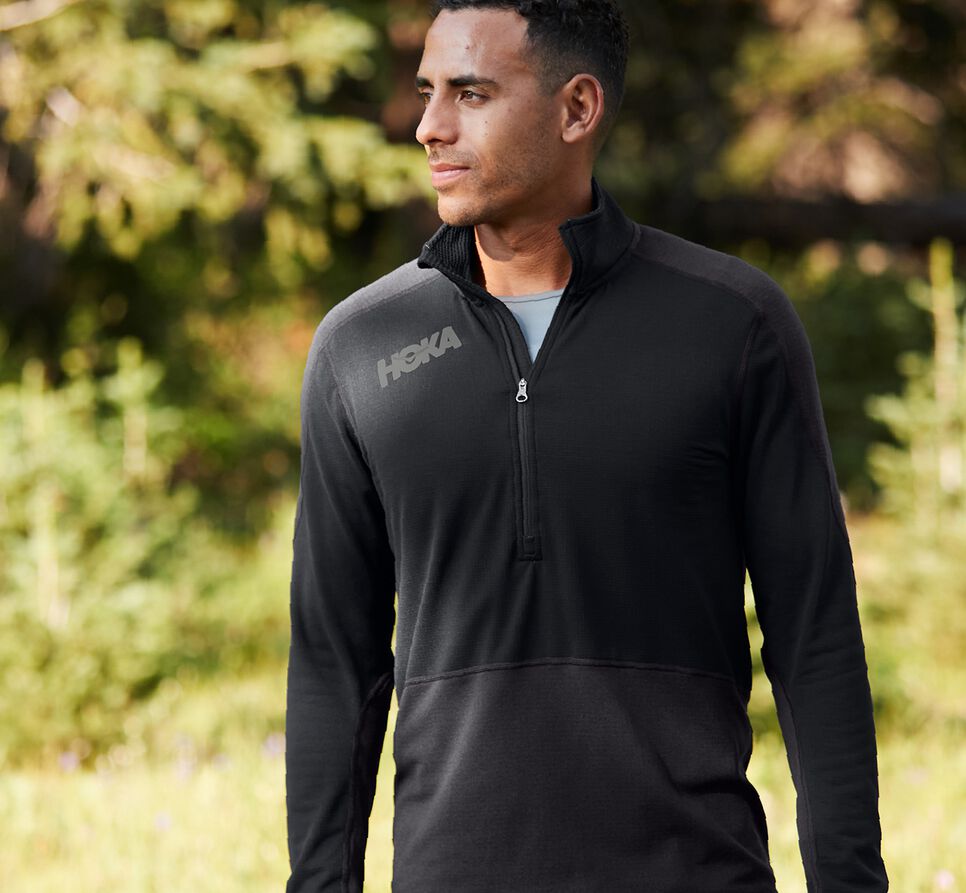 Men's Hoka One One 1/2 Zip Midlayer Running Tops Black | CRFHPQ817