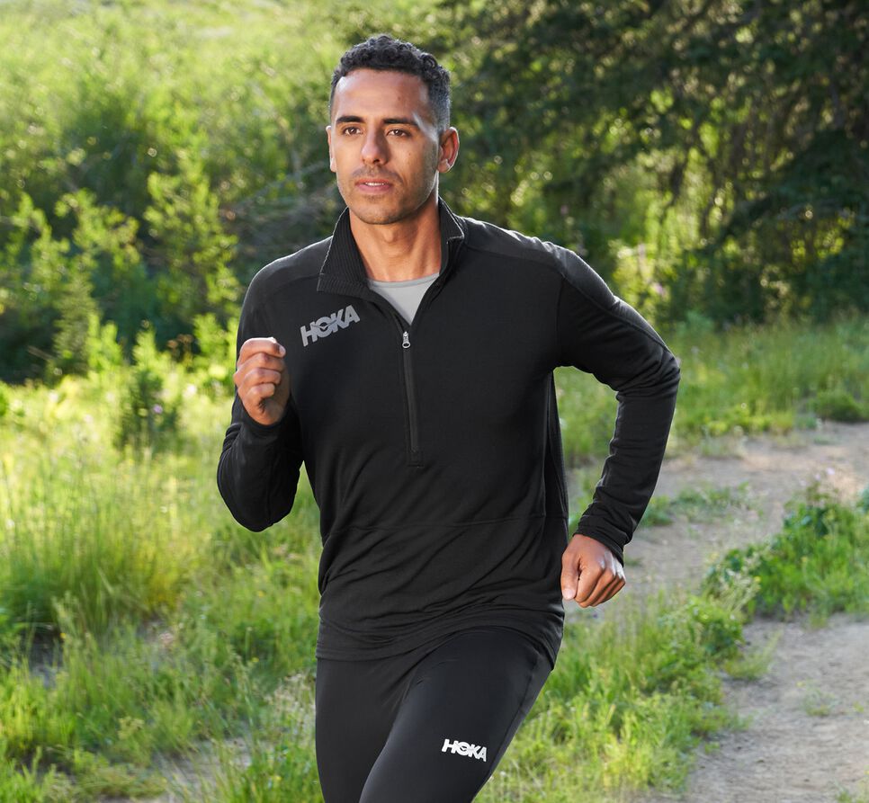 Men's Hoka One One 1/2 Zip Midlayer Running Tops Black | CRFHPQ817