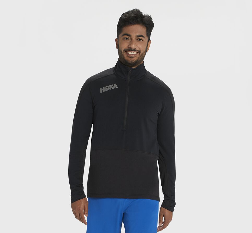 Men\'s Hoka One One 1/2 Zip Midlayer Running Tops Black | CRFHPQ817