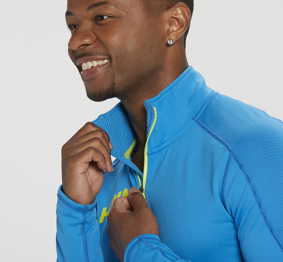 Men's Hoka One One 1/2 Zip Midlayer Running Tops Diva Blue | EDWGBY510