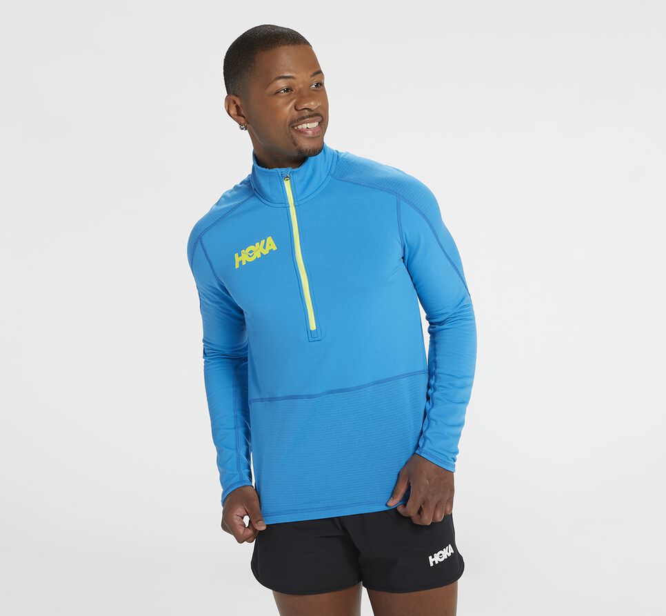 Men\'s Hoka One One 1/2 Zip Midlayer Running Tops Diva Blue | EDWGBY510