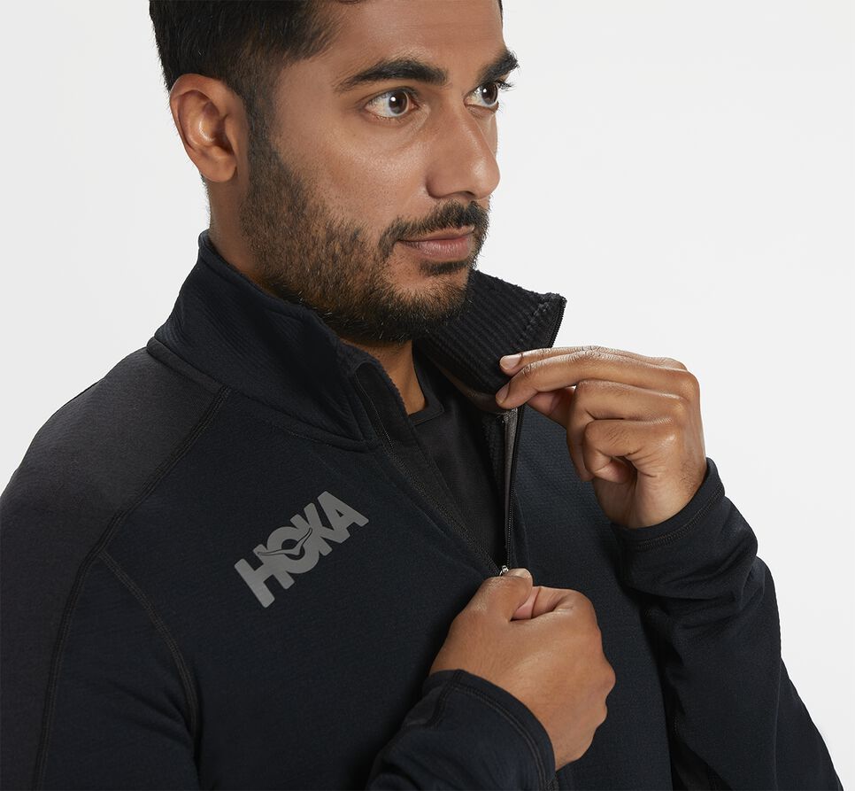 Men's Hoka One One 1/2 Zip Midlayer Running Tops Black | RYSCIE450