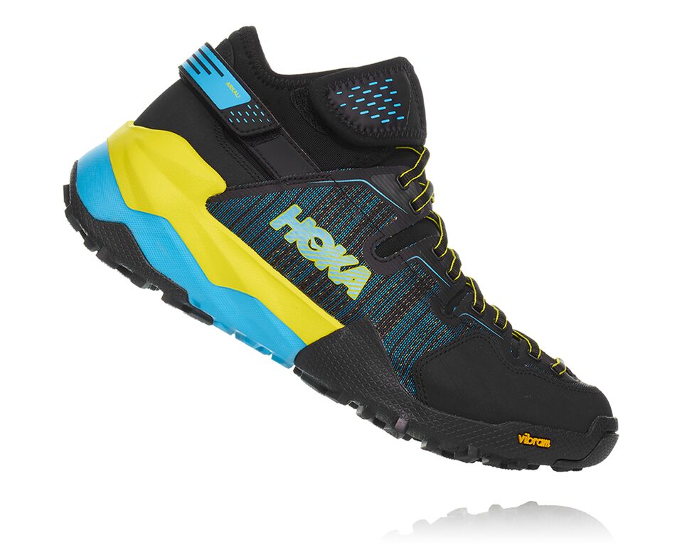 Men's Hoka One One Arkali Hiking Shoes Black / Cyan / Citrus | DYCKGU975